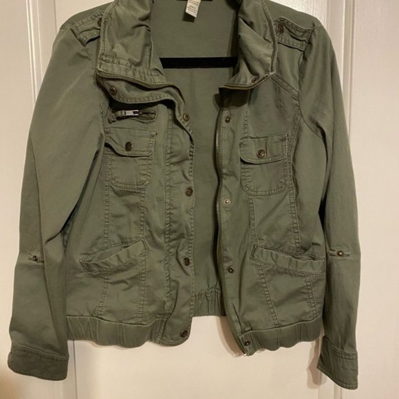 womens army green military jacket small Style & Co utility Denim Full Zip - Picture 1 of 8